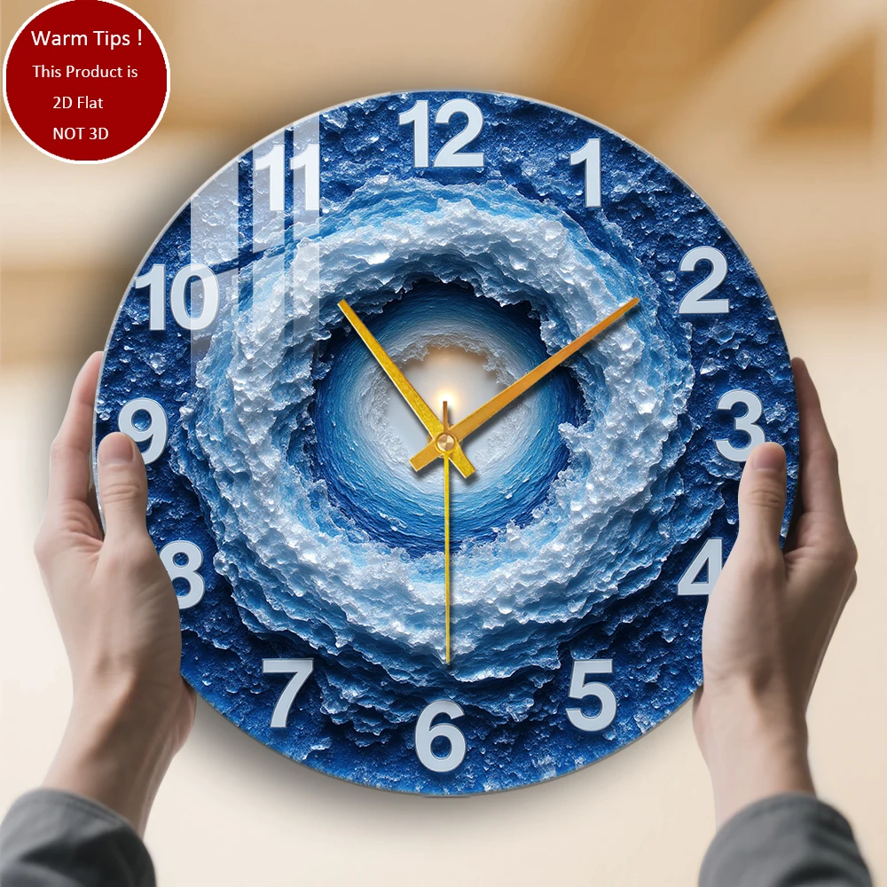 Tempered Glass Wall Clock Ice Cave Center Glow Clock Suitable For House Home Room Wall Decor or Tabletop Display Anywhere