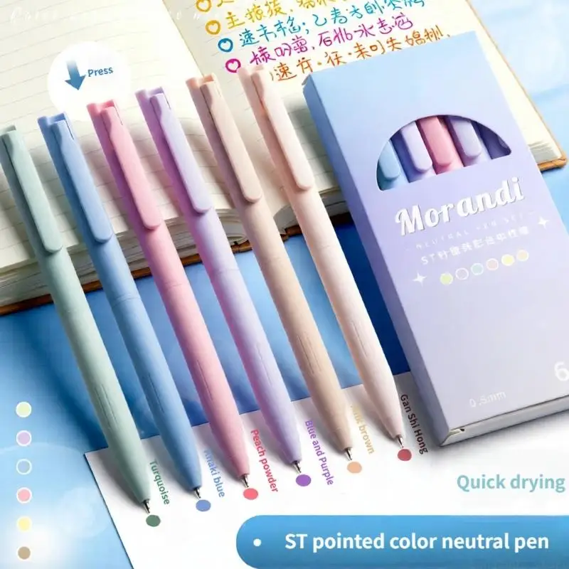 6Pcs Clicks Type Gel Pen Quick-Drying Roller Ball Pen Set Retractable Gel Pen 0.5mm Tip For Classrooms Business