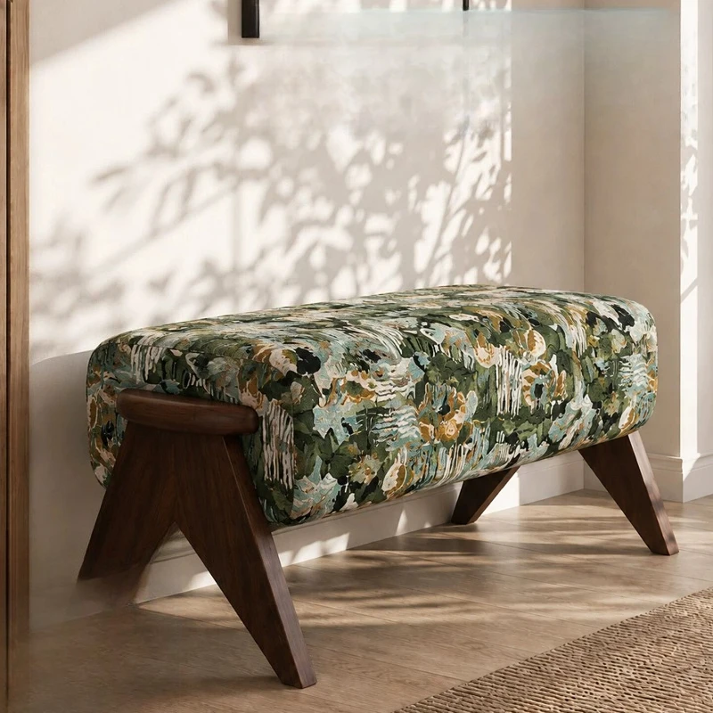 Solid wood antique shoe changing stool sofa hair stool door household fabric long  end of bed bench retro shoe