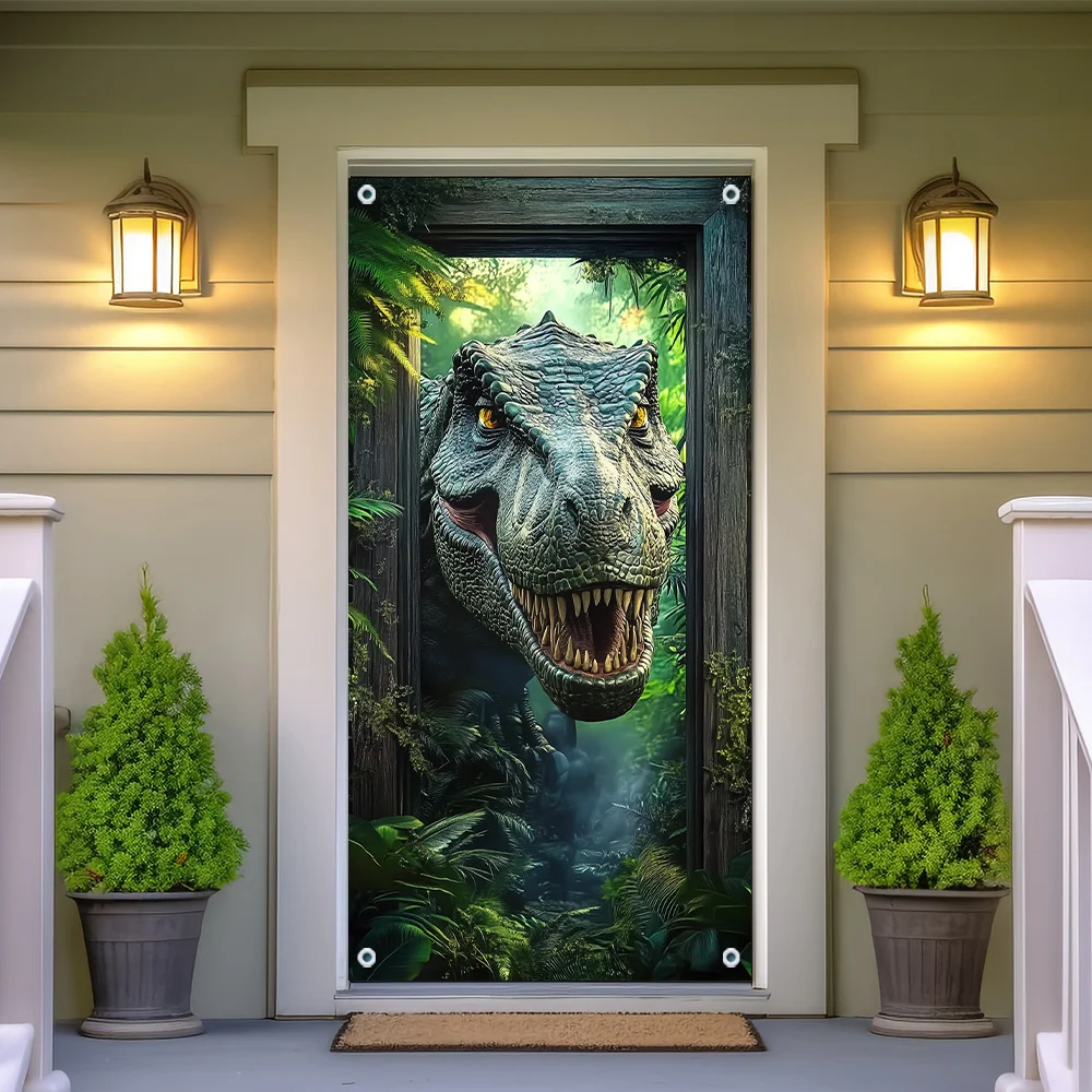 

The realistic Tyrannosaurus rex in the banner at the entrance of the jungle is perfect for entrances and parties