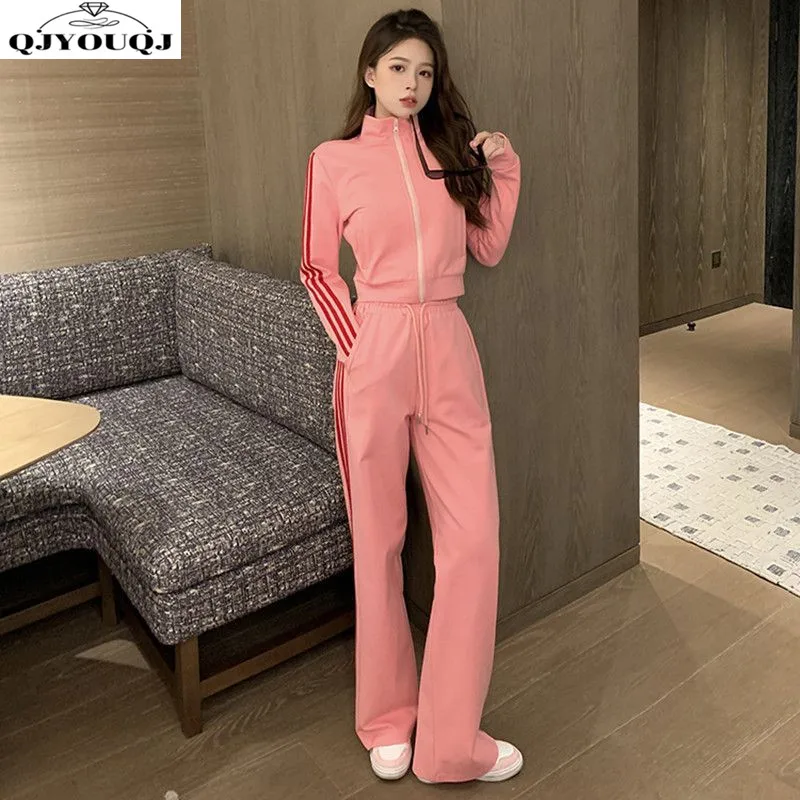 

Fashionable casual zipper striped set 2024 new autumn and winter Hong Kong style sportswear two-piece set trendy