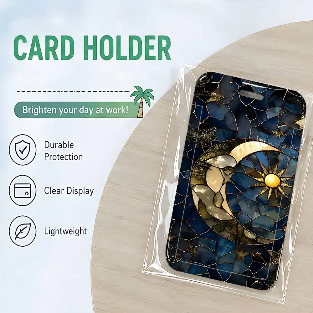 Moon Sun Design ID Card Holder Cute PVC Badge Holder Cartoon Card Cover Student ID Bus Card Case With Clear Window