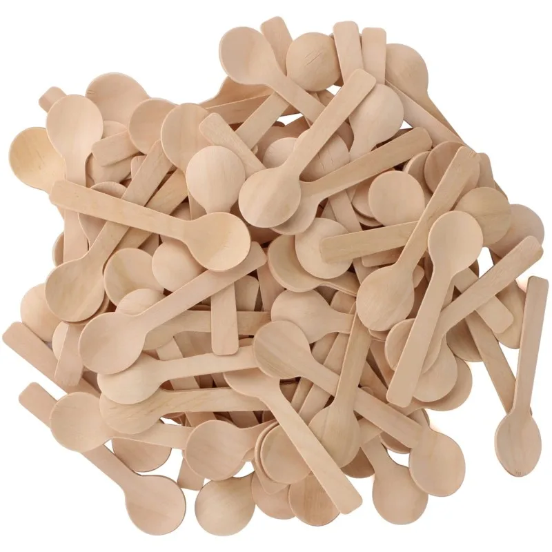 100 Pcs Mini Wooden Spoons Disposable Eco Friendly Sugar Salt Scrub Spoons Biodegradable Ice Cream Dessert Spoons