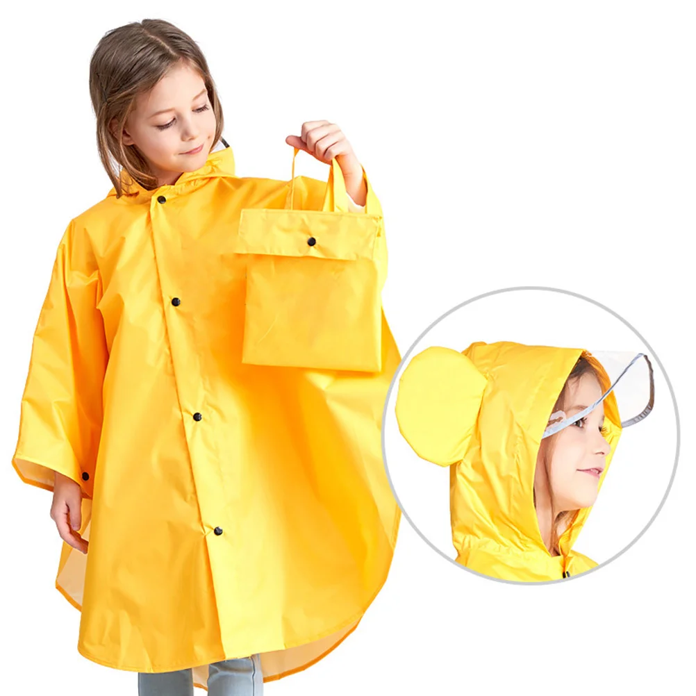 

Raincoat Yellow L Size Portable Waterproof Hooded Rain Poncho Elastic Cuffs Bright Safety Design For School Outdoor