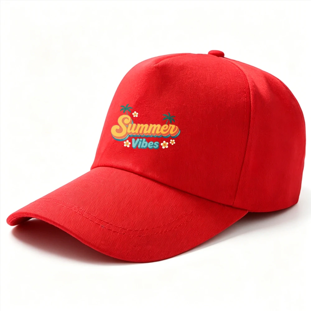 Summer Vibes Retro Groovy Font Palm Tree Flower Beach Baseball Cap Black Cotton Adjustable Dad Hat Summer Vacation Gift