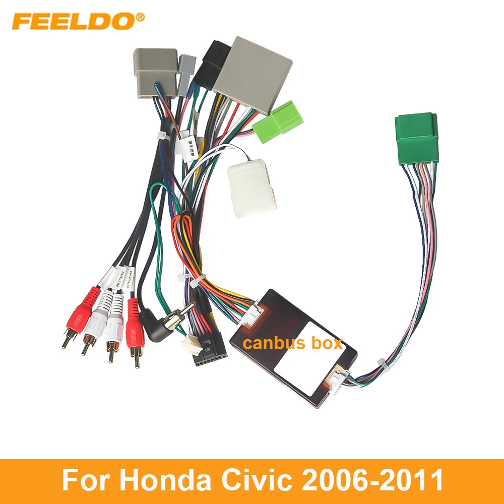 FEELDO Car 16pin Power Cord Wiring Harness Adapter With Canbus Box For Honda Civic 2006-2011 Installation Head Unit