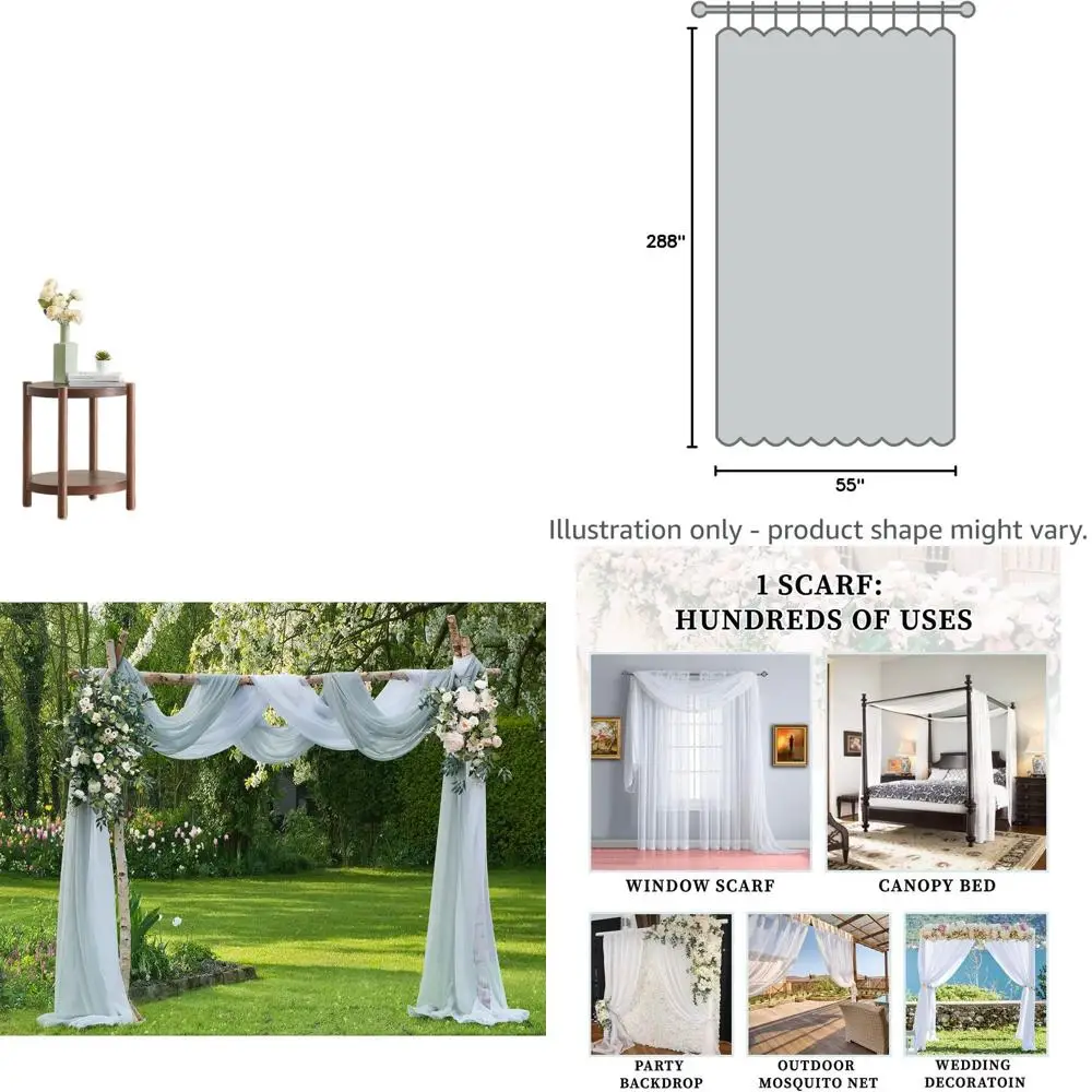 

White & Grey Silver Window Scarves Set, 55 x 288, Ideal for Gray Room Decor and Canopy Bed Drapes