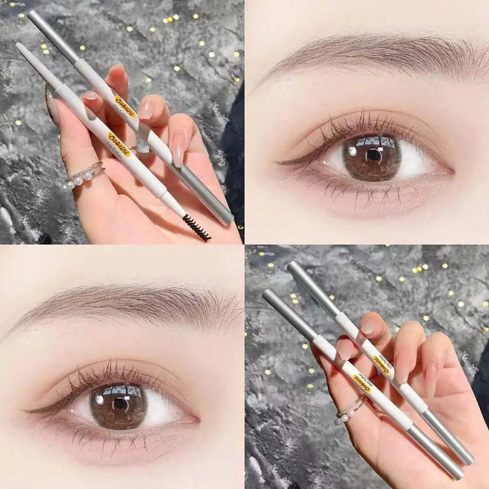 Lápiz de cejas fino de doble cabezal, resistente al agua, sin manchas, duradero, resistente al color, lápiz de cejas líquido, 6 colores, lápiz de cejas Natural