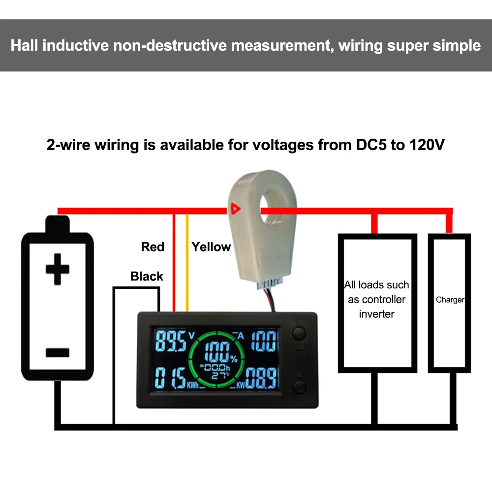Imagem -03 - Hall Coulomb Contador Indicador de Capacidade da Bateria Voltímetro Digital Amperímetro Coulometer Potência Wattmeter dc 300v 50a 100a 200a