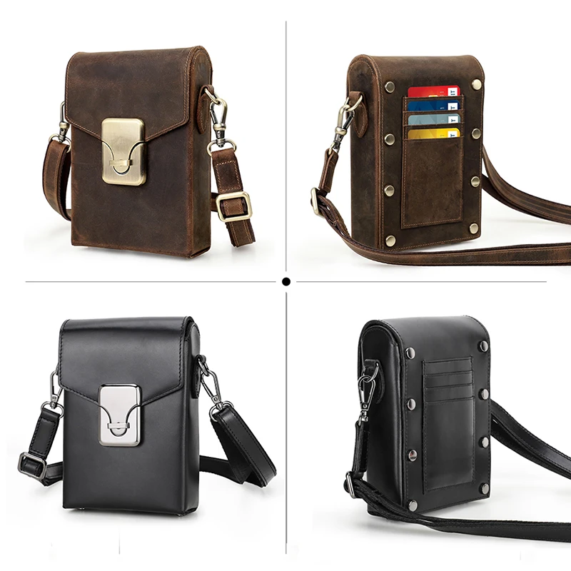 CONTACT\'S Crazy Horse Leather Small Crossbody Bag Casual Men Shoulder Bags Luxury Purse Male Leather Men Phone Bag Pouch Bolsos