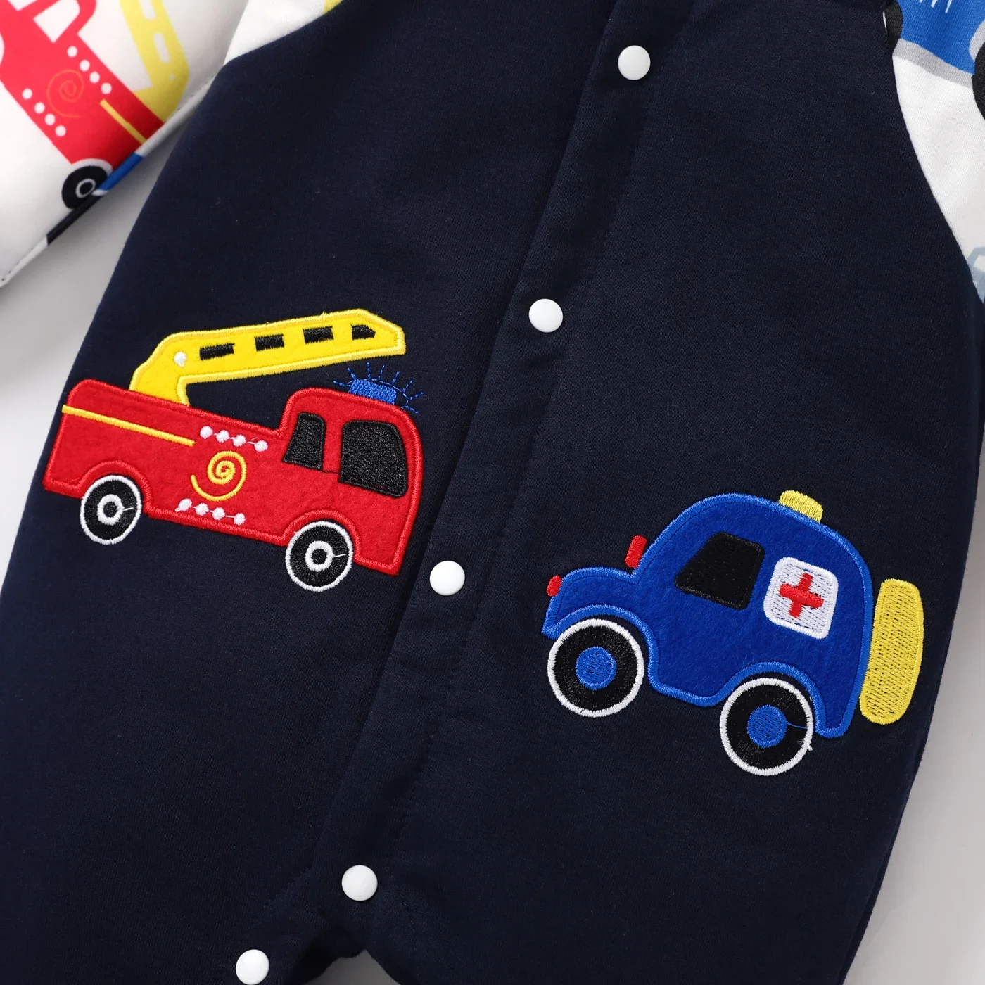 PatPat Baby Boy Childlike Vehicle Pattern Long Sleeve Jumpsuit Soft and Comfortable  Perfect for Outings and Daily Wear