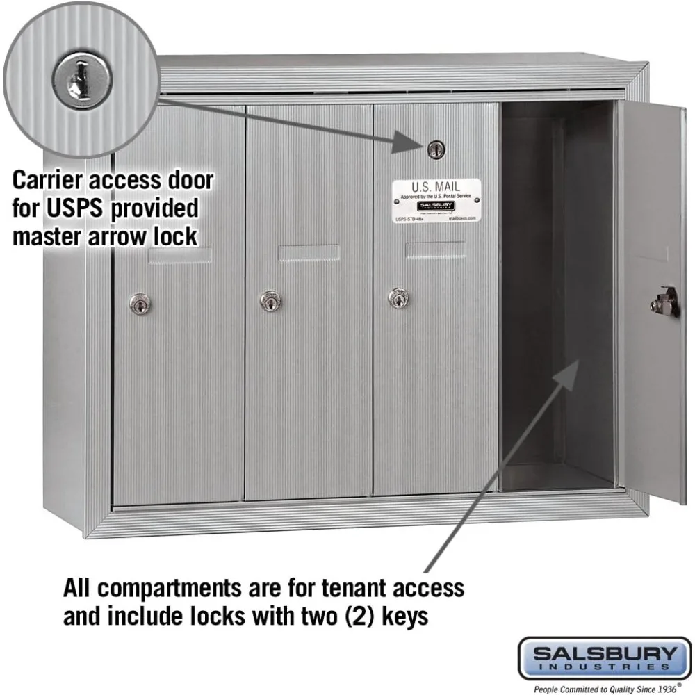 Aluminum 3504ASU Surface Mounted Vertical Mailbox with 4 Doors and USPS Access mailing box