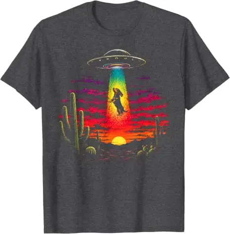 Lustiges Dackel-UFO-Abduktions-T-Shirt mit Wüstensonnenuntergang, Y2K-Alien-Abduktions-Hunde-Kunst, Ästhetische Kleidung, Neuartiges Geschenk, Sci-Fi-T-Shirts – Detail 10