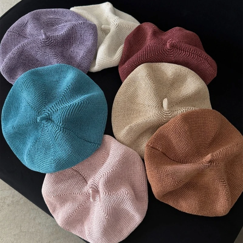 Koreanische einfache gekräuselte Strickmütze für Damen, Frühling und Herbst, dünne atmungsaktive achteckige Malermütze, elegante Newsboy-Kappe – Detail 2