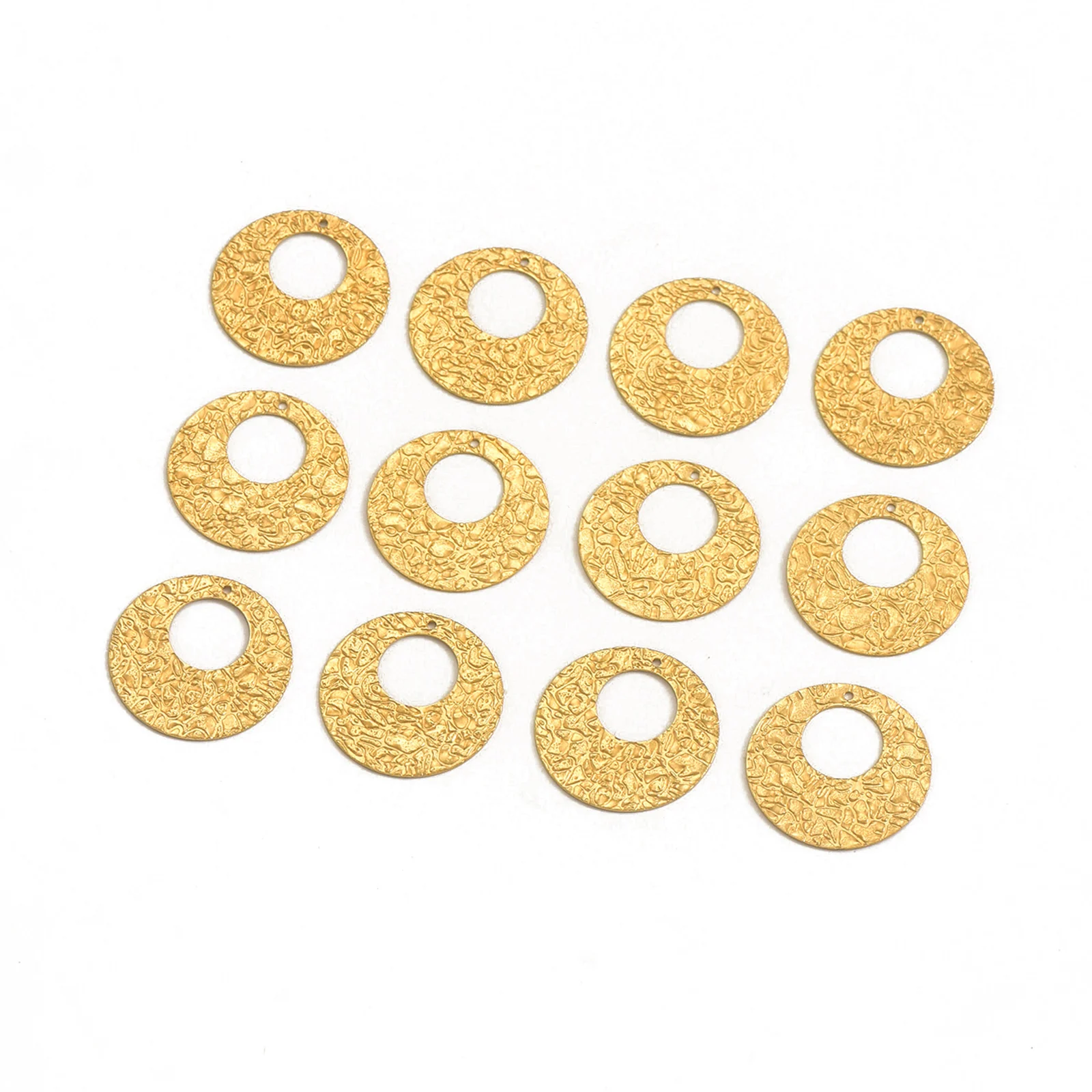10pcs Brass Natural Color Hammered Pattern Geometric Discs