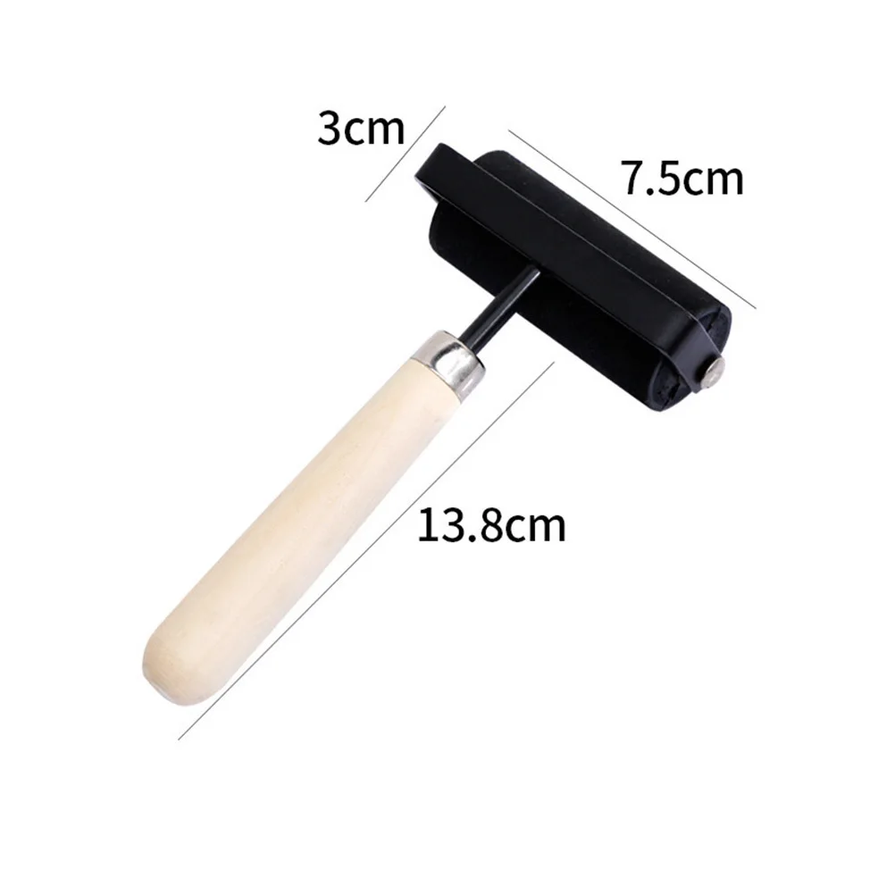 أسطوانة حبر مطاطية مقبض من الخشب الطبيعي الصلب سهل توزيع غراء الحبر ختم أسطوانة الطباعة لخلفيات سجل القصاصات