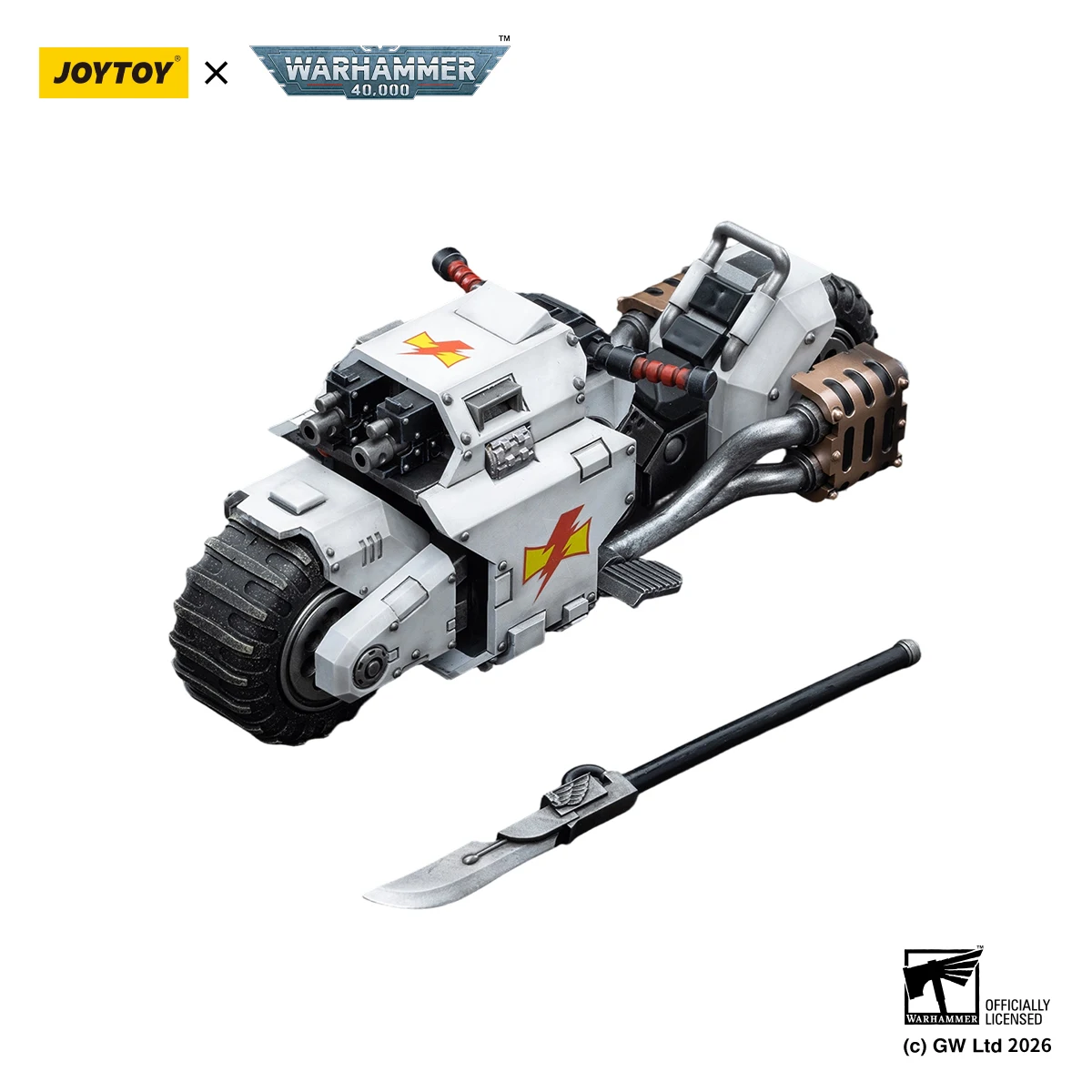 [Pré-commande] JOYTOY Warhammer 40 000 Figurine d'action 1/18 White Scars Raider-pattern Combat Bike Model
