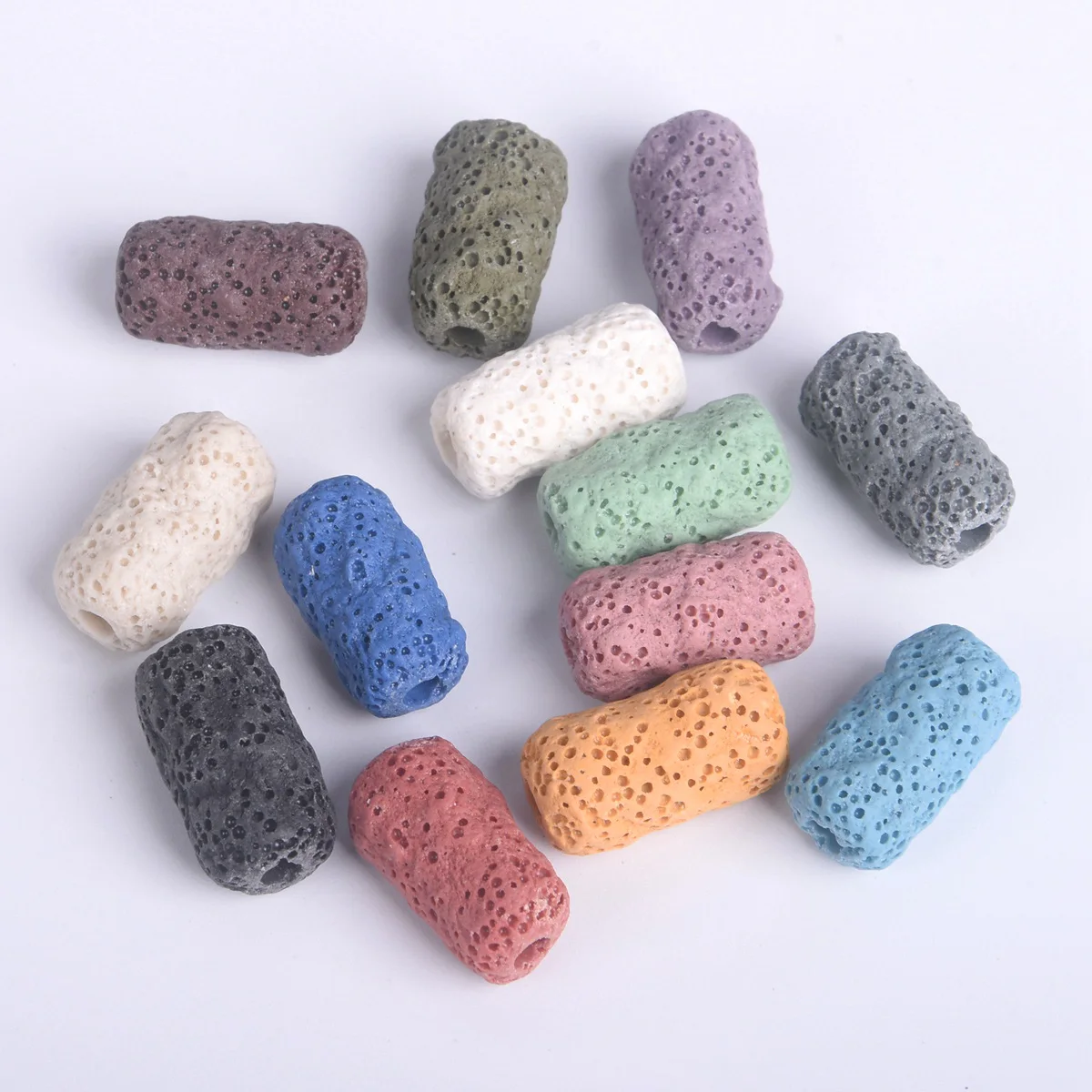 

10pcs Long Cylinder Meteorite Shape 21x12mm Natural Volcano Lava Stone Loose Crafts Beads For Jewelry Making DIY Crafts Findings