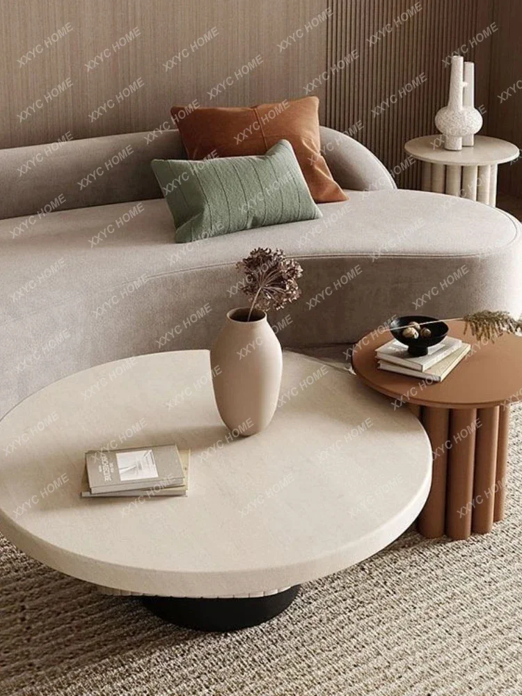 A  Nordic wabi-sabi style personalized solid wood round coffee table light luxury modern simplicity