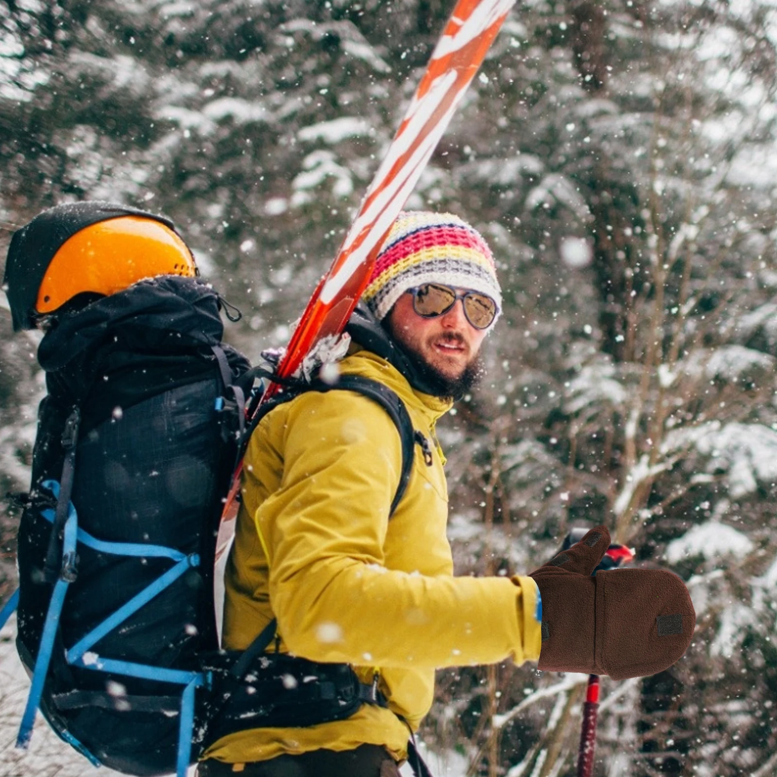 

1 Pair Thermal Insulated Touchscreen Gloves Flap Cover Half Finger Design For Outdoor Sports Winter Warm Anti-Slip Breathable