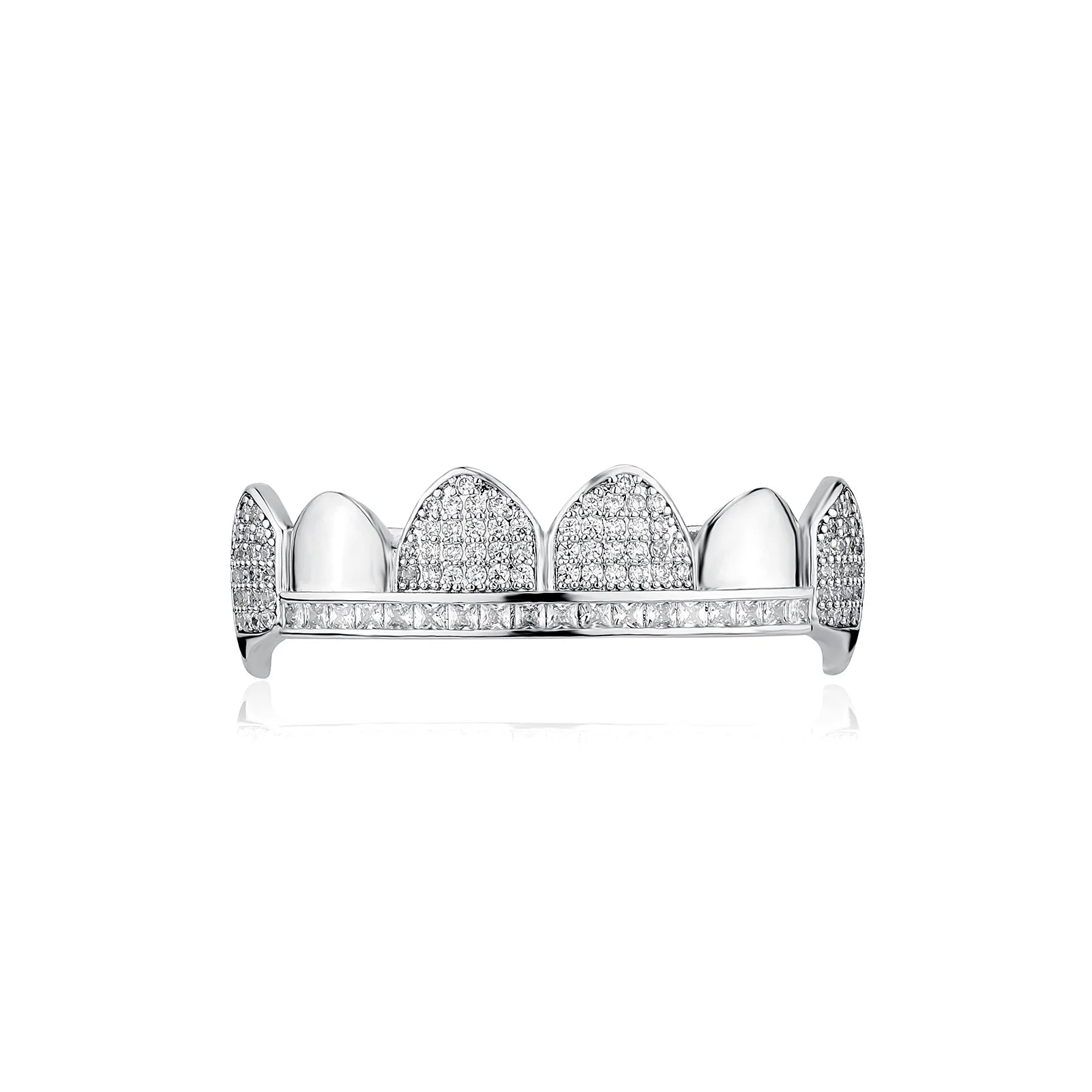 CZ Teeth Grillz Set For Unisex Top Bottom Mouth Gold Silver Color Teeth Grills Tooth Cap Removable Dental Fashion Jewelry