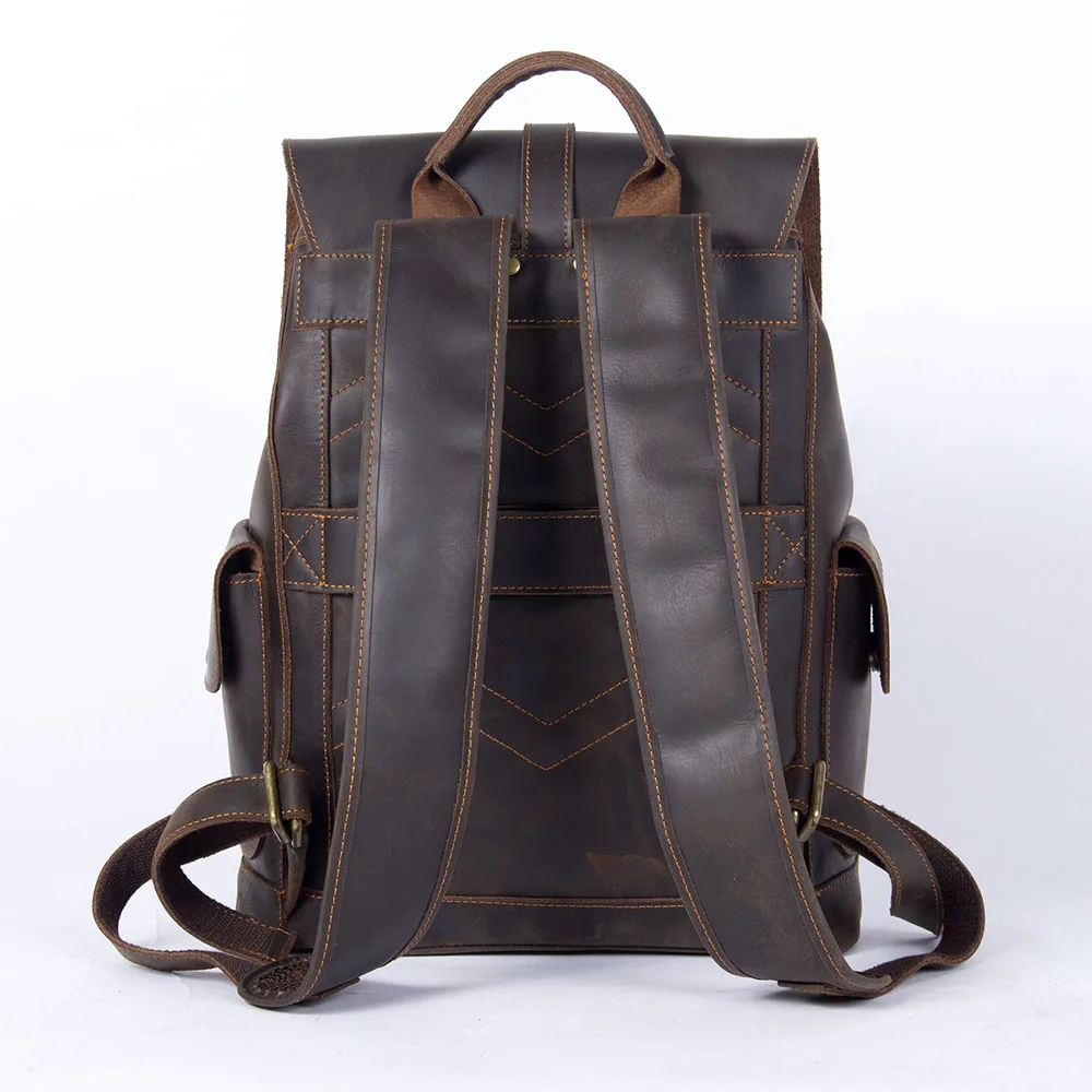 S.WORKER Vintage Echtleder-Rucksack für Herren, Reise-Vintage-Crazy-Horse-Schultasche, Große Laptop-Schultertasche aus Rindsleder für Männer – Detail 9
