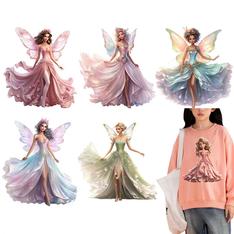 Fairy Tale Butterfly Princess and Mermaid Heat-sensitive Patches Application Stripes on Kids Clothes princess ironing Printing