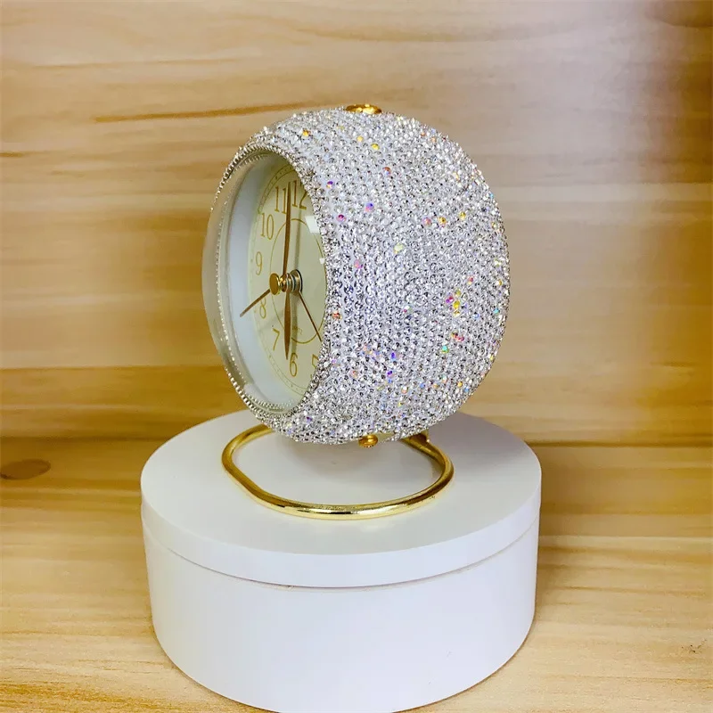 Deluxe Diamond Metal Clock Student Wake-up Tool Bling Desktop Clockhome Bedroom Decoration Mini Table Electronic Digital Clock