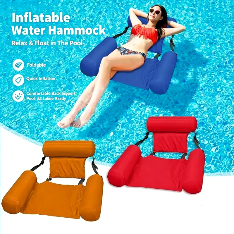 Foldable Inflatable Water Hammock Multi‑Purpose Adult Pool Floating Lounger Chair Air Mattress Pool Accessories for Pool Lake