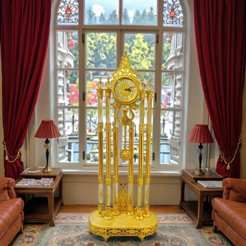 Luxury Crystal Floor Clock Marble Grandfather Clock Gold Bronze Standing Clock