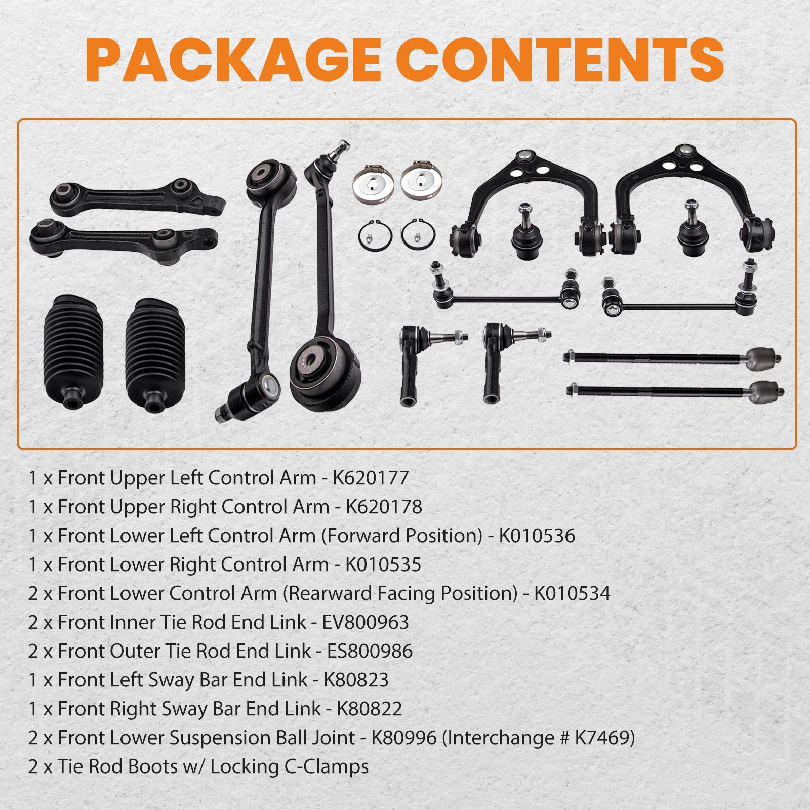 닷지 충전기 2011-2019 RWD K용 전면 컨트롤 암 스웨이 바 타이로드 16개 010536    K 620178 , K 010536   K 010535   K 010534