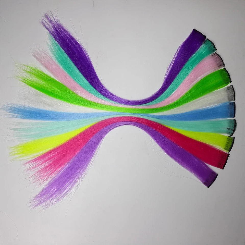 Extensión de cabello que brilla en la oscuridad, 7 piezas con clip, sintética luminosa para fiestas y celebraciones 3
