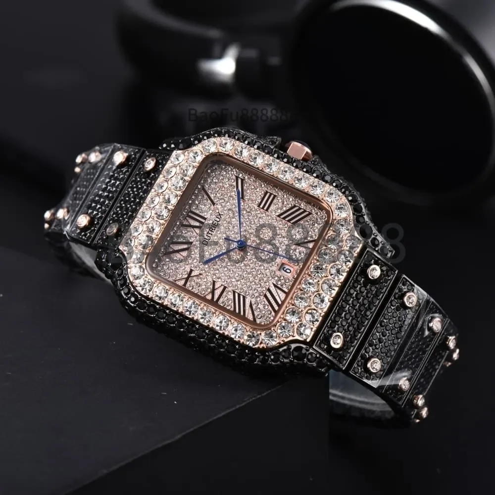 

Мужские наручные часы с квадратным циферблатом, стальным браслетом, датой, для повседневной носки и деловых встреч, дизайнерские, с бриллиантами, модные мужские часы.