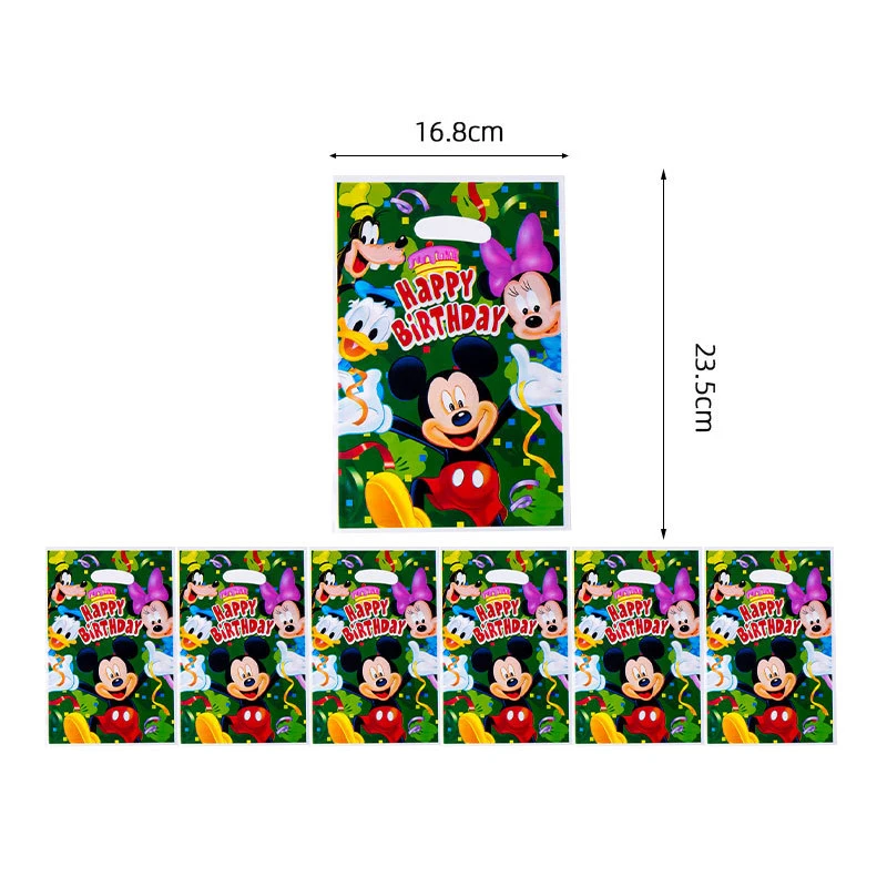 10PCS New Anime Mickey Mouse Birthday Party Gift Bag Kawaii Princess Plastic Candy Bags  Party Decoration Supplies Gifts