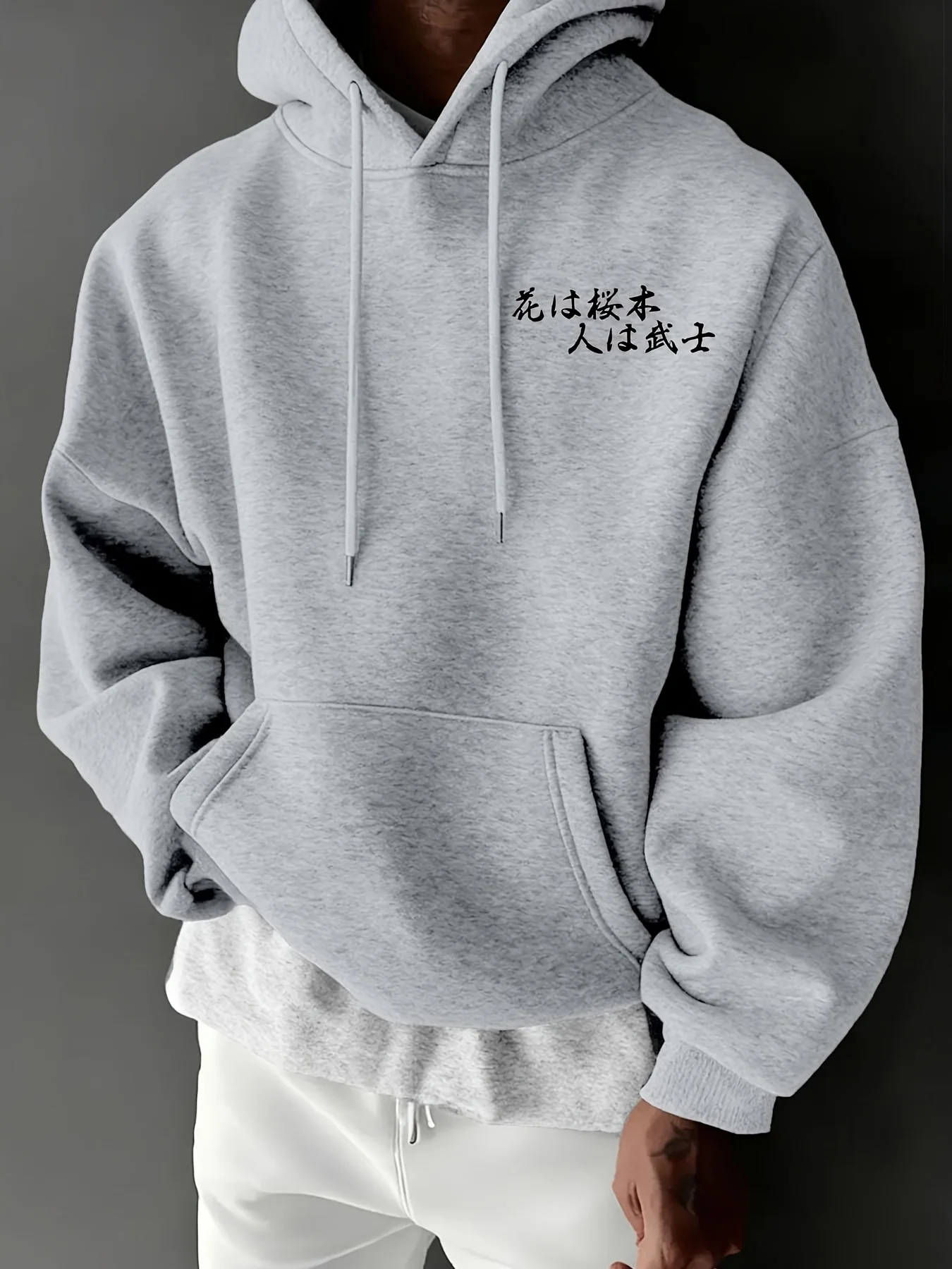 Herren-Hoodie im japanischen orientalischen Stil für Herbst und Winter mit Samurai-Schwert- und Sakura-Tuschemalerei-Print, lässiger Streetwear-Fleece-Pullover – Detail 2