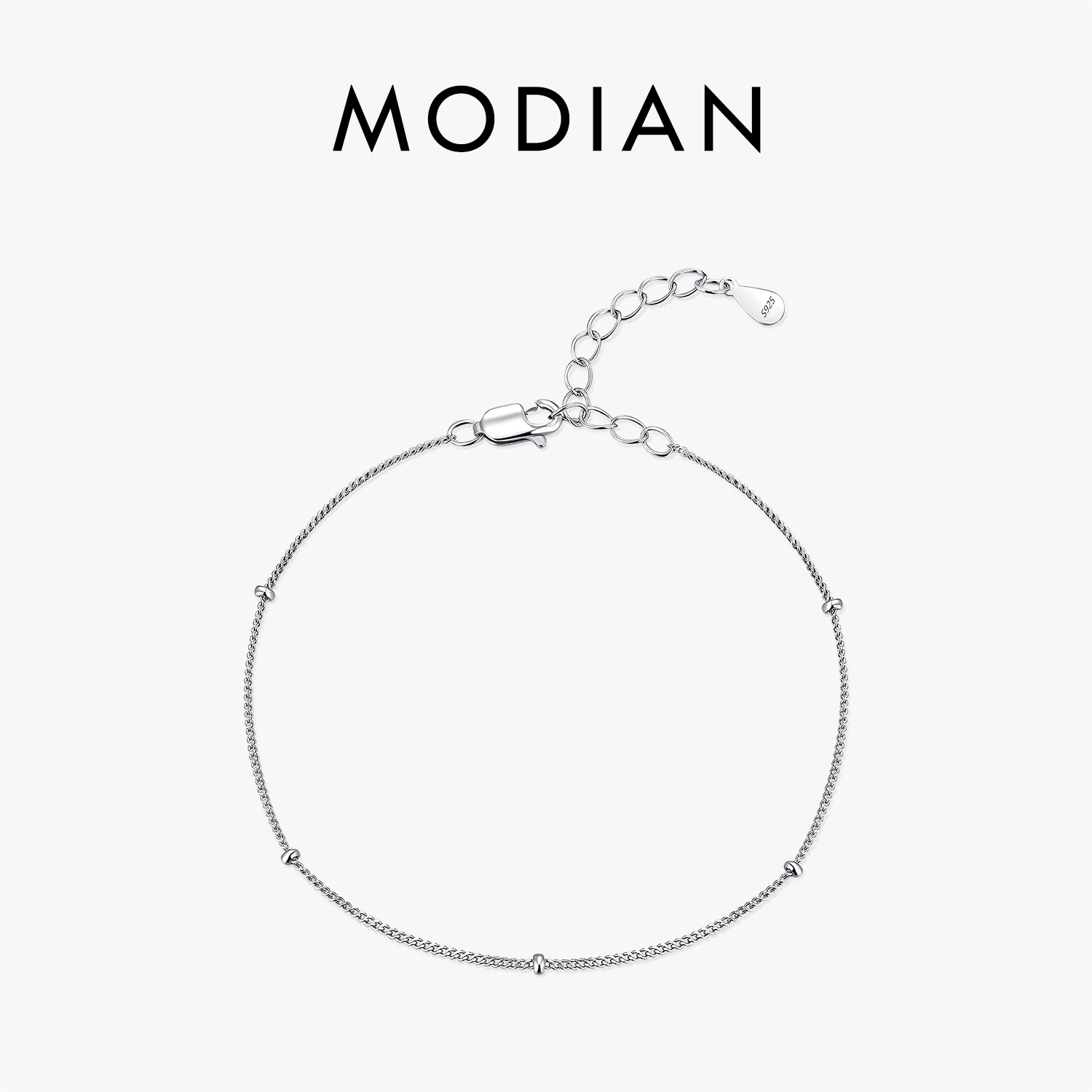 MODIAN 925 Sterling Silver Minimalist Chain Bracelet Women Dainty Thin Bead Hand Stackable Bracelet For Women Daily Jewelry