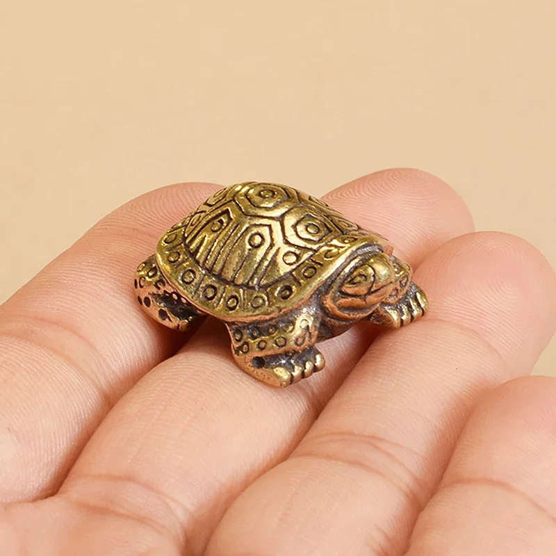 1Pc Antique Solid Brass Turtle Ornaments Longevity Animal Sculpture Home Office Desk Decorative Simulation Ornament