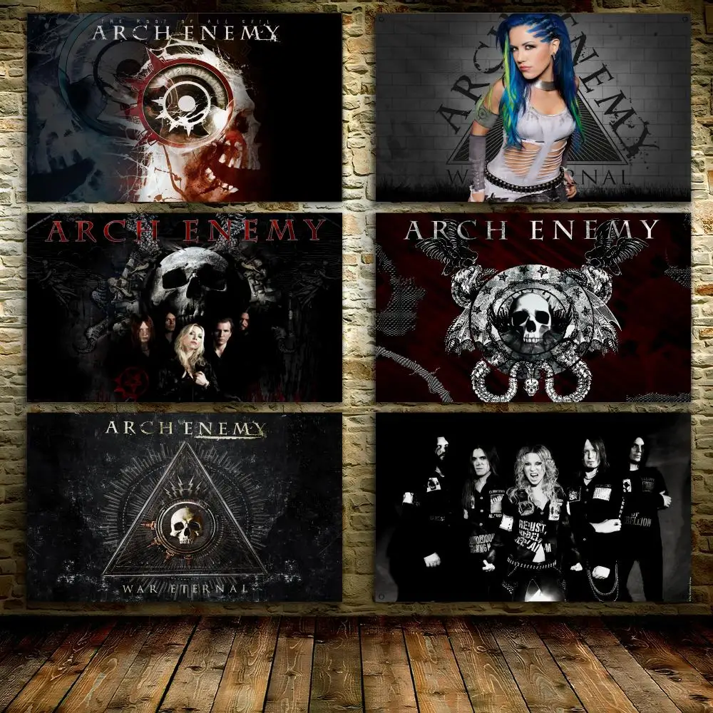 A-ARCH E-ENEMYs Rock Band Flags  Custom Banner For Garage Door Room Decor Wall Out Decoration With Metal Buckle