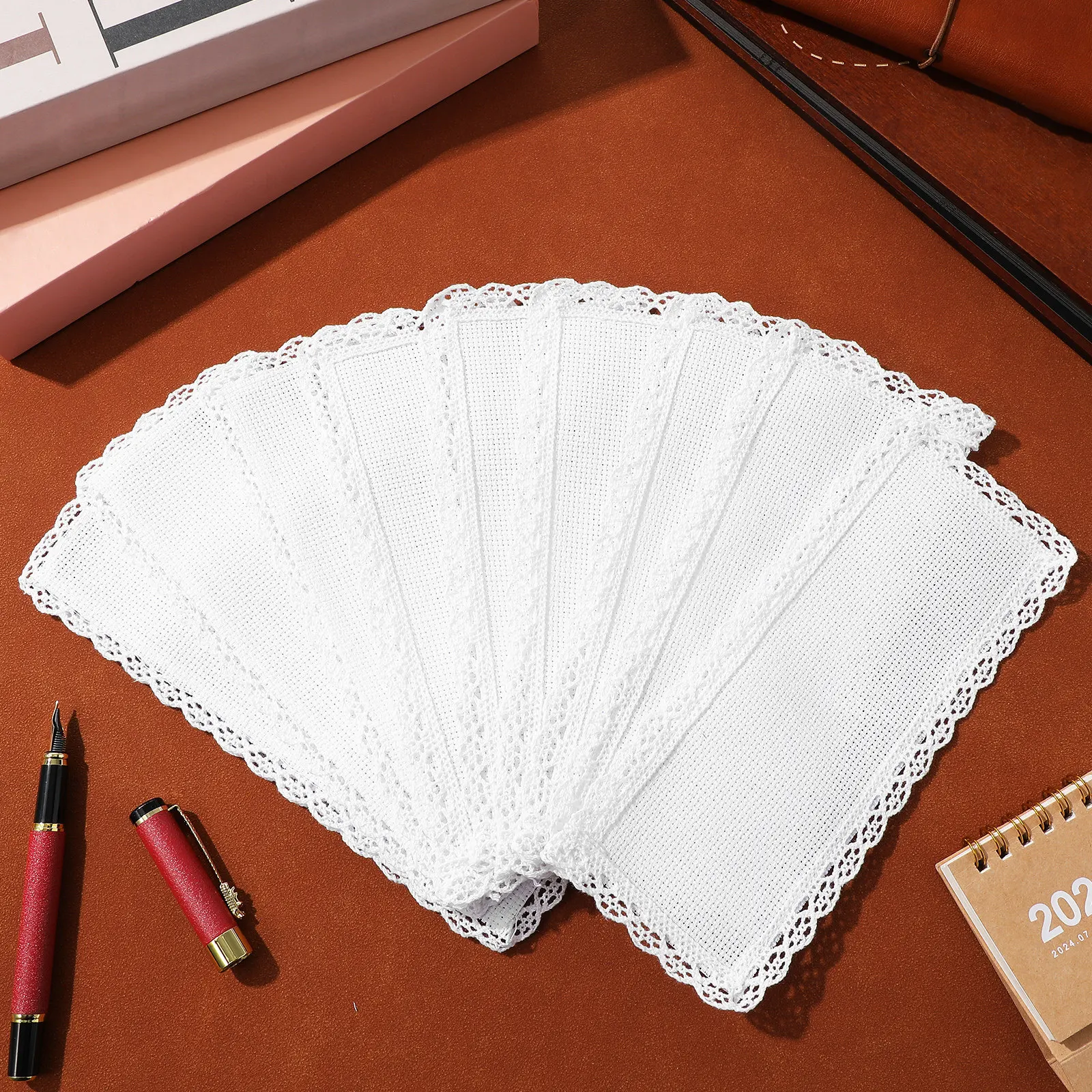 10Pcs DIY Cross Stitch Bookmarks Unfinished Embroidery Bookmarks Lightweight Thin Polyester Fabric for Students Writers Readers