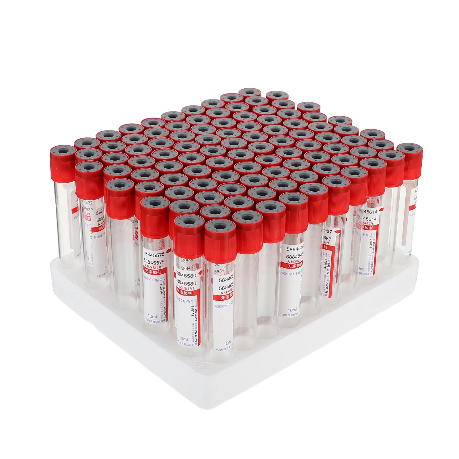 Tubes à essai de prélèvement sanguin, centrifugeuse sous vide en verre, activateur d'héparine sodique avec pression négative, tubes rouges veds, 10ml, 100 pièces