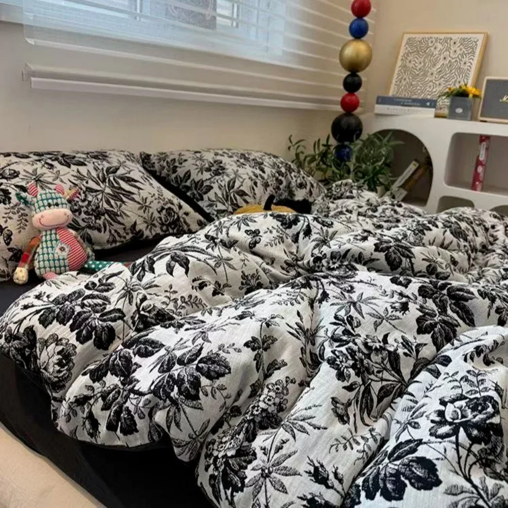 Old Fashion Engraving Floral Washed Cotton Duvet Cover Set Single Twin Full QUEEN Bed