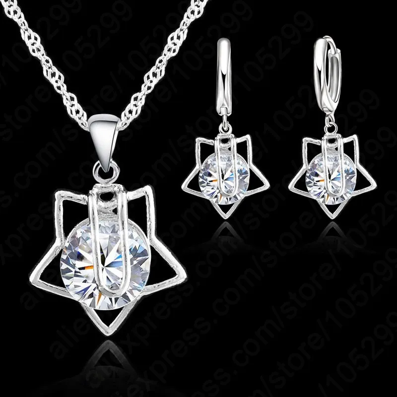 

Romantic Star Pendant Jewelry Set 925 Sterling Silver Cubic Zircon Necklace/Earrings Women Wedding Jewelry Set