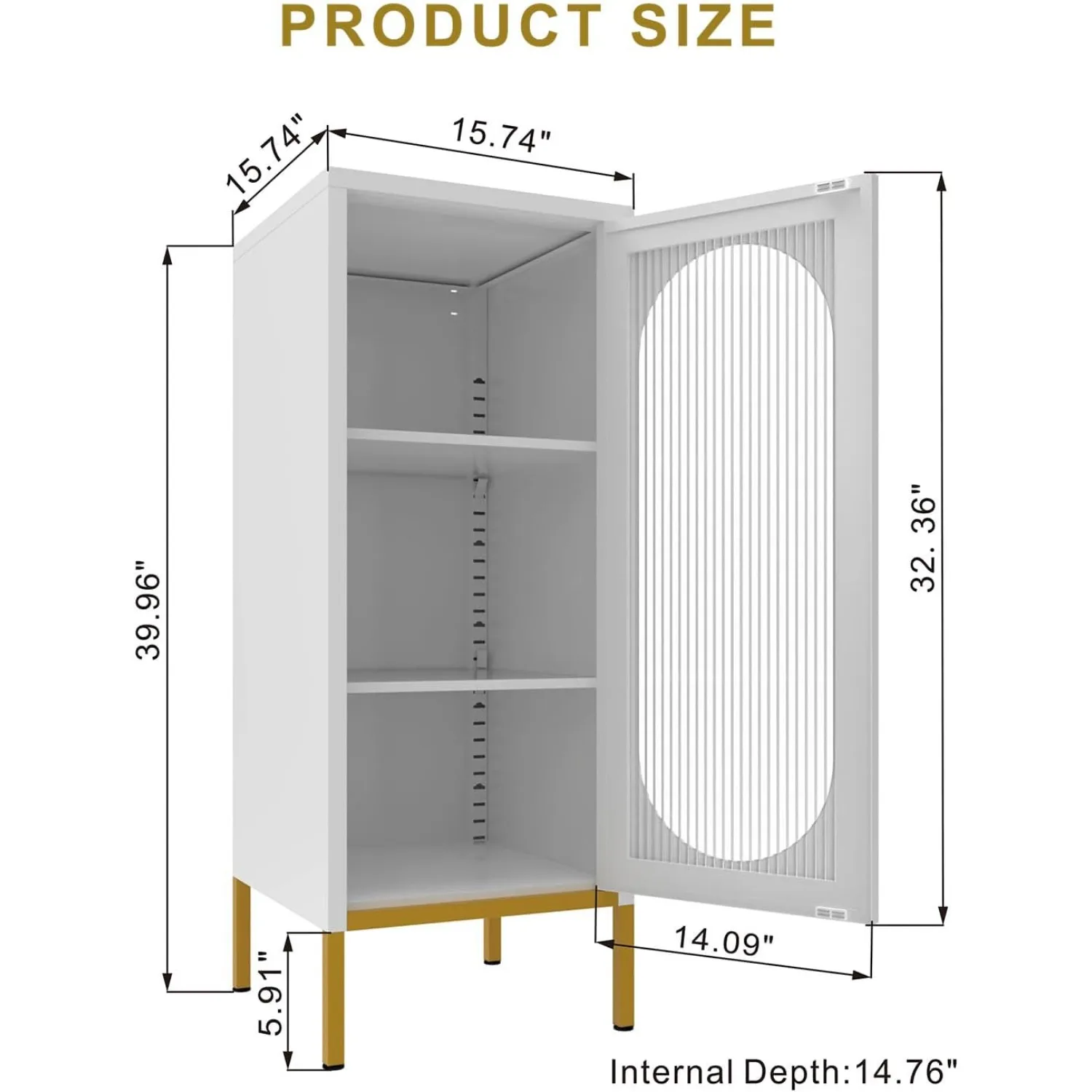 Accent Cabinet with Glass Doors, 2 Removable Shelves, Metal Sideboard Buffet Cabinets for Office Hallway Kitchen Dining, White