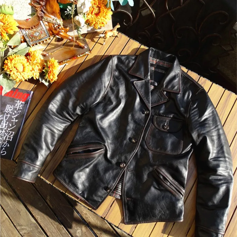 Tea Core Xiaoyou leather four-corner workwear lapel  coat