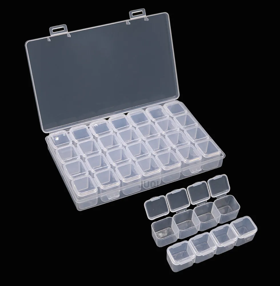 28 Grids Compartment Transparent Medicine Box Jewellery Packing Plastic Removable Box Nail Art Tool Storage Case