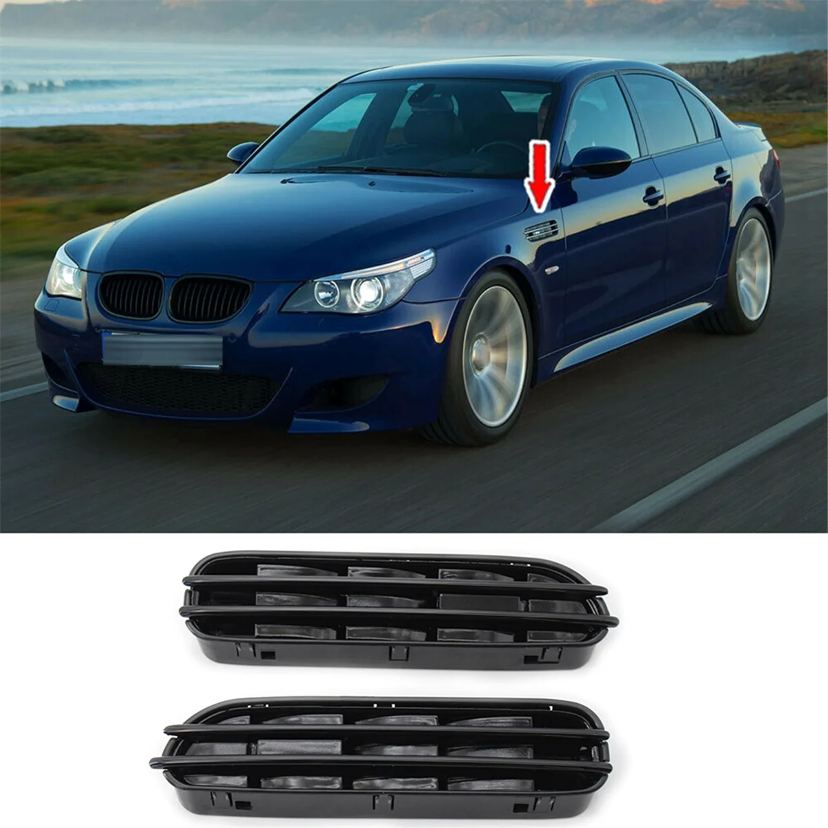 

1Pair Car Side Wing Fender Air Flow Vents Grille Grill for BMW E60/E61 E39 M5 Glossy Black