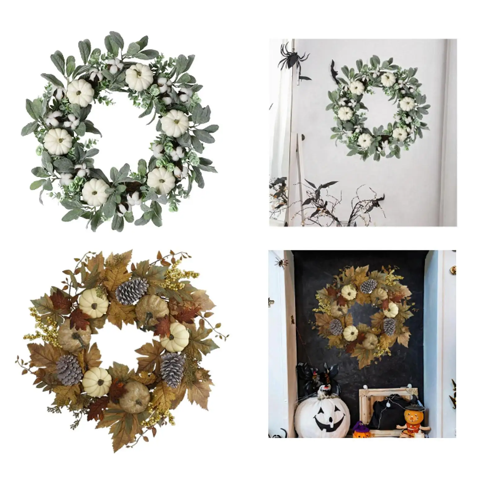 

Осенний венок 45 см для входной двери, венок из искусственных листьев, венок на дверь урожая