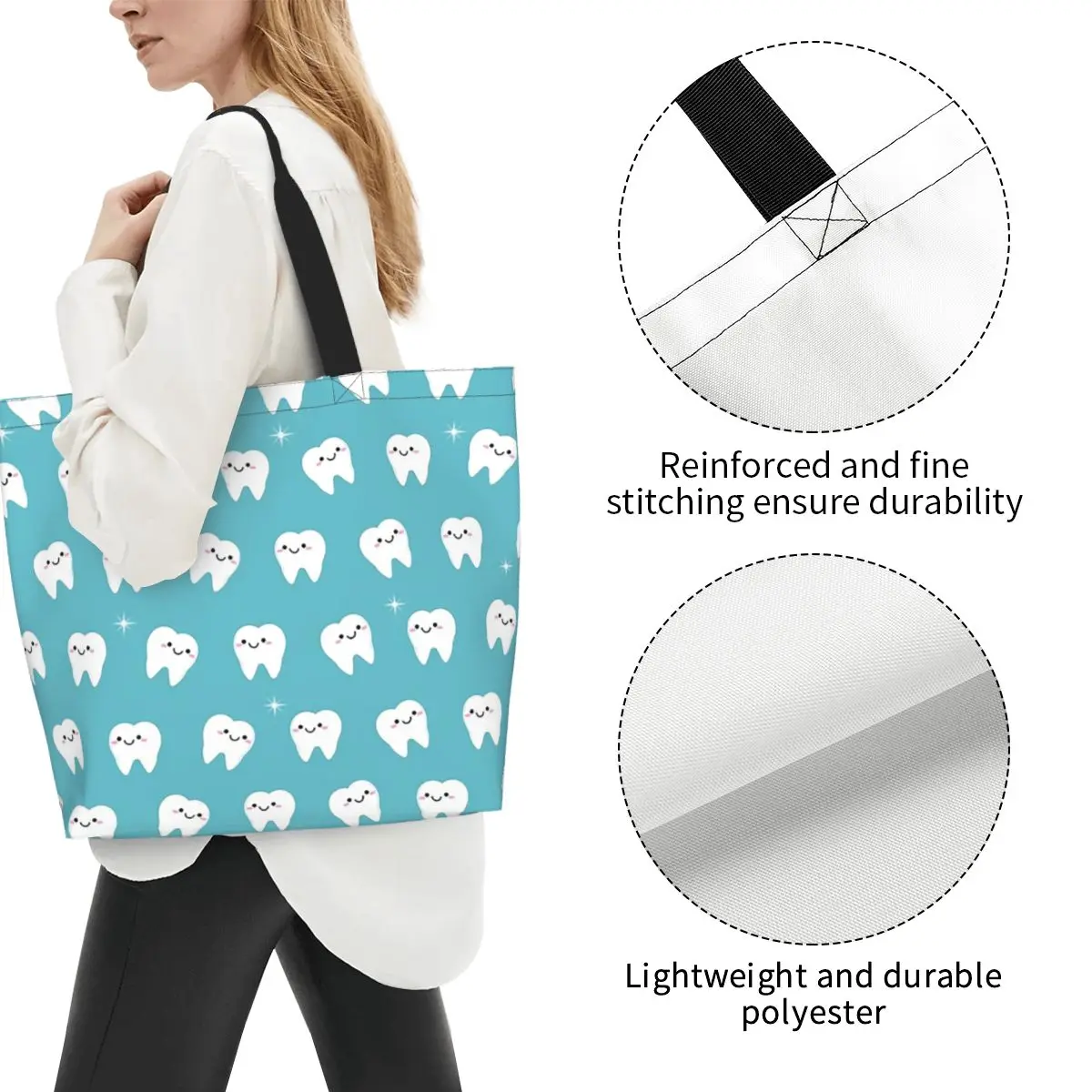 Dentist Tooth Teeth Shopping Tote Bag Canvas Large Capacity Shoulder Bags Shopper Grocery Handbag for Women