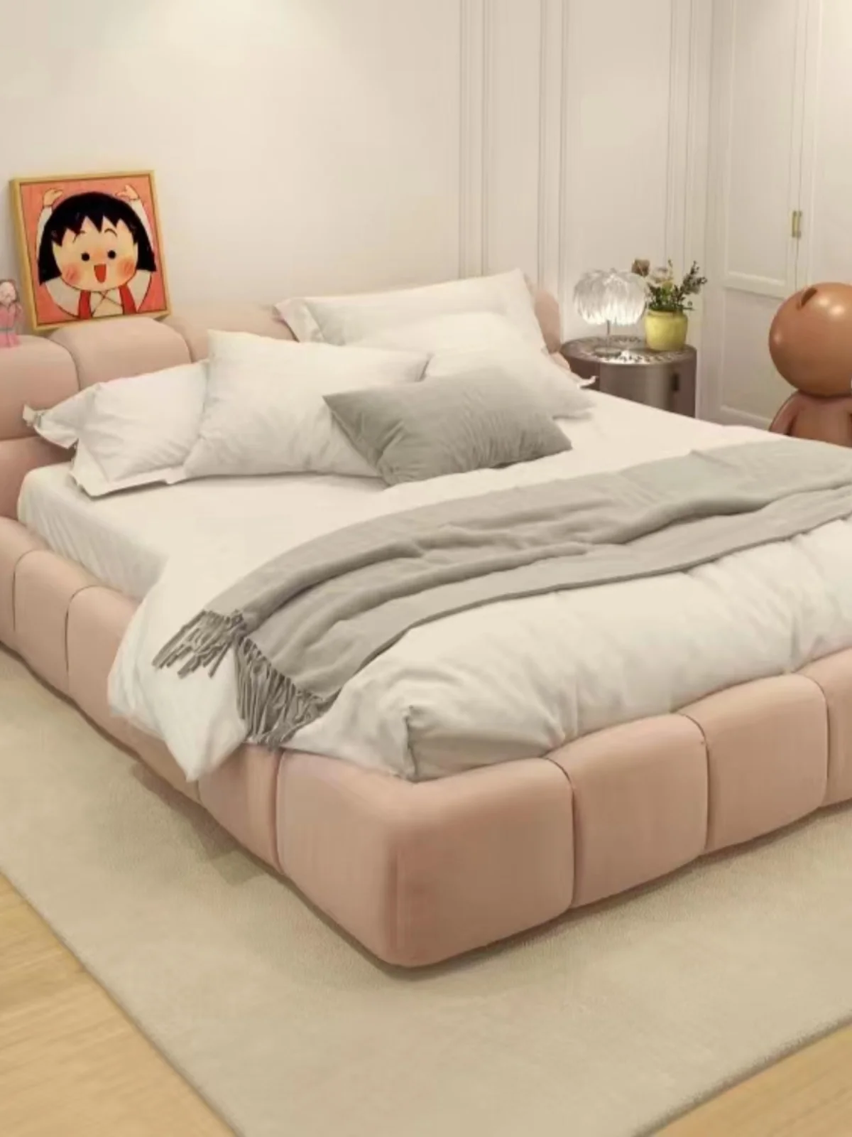 Puff Bed Italian Minimalist Double Bed Master Bedroom 1.8 M French Cream Style Good-looking Floor Bed