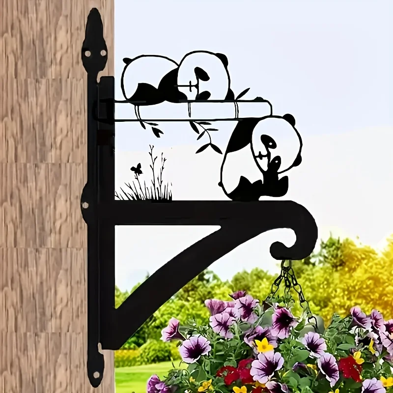 1 Piece Rustic Heavy-Duty Iron Art Panda Silhouette Wall-Mounted Plant Hanger - Modern Outdoor Decoration for Flower Pots, Lanterns, Bird Feeders, and Wind Chimes - Includes Hardware, Easy to Install